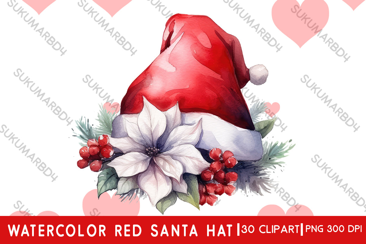 Watercolor red Santa hat clipart