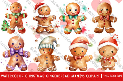 Watercolor Christmas gingerbread man clipart