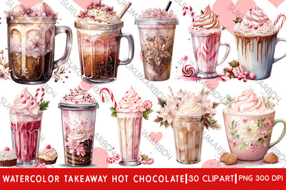 Watercolor Takeaway hot chocolate clipart