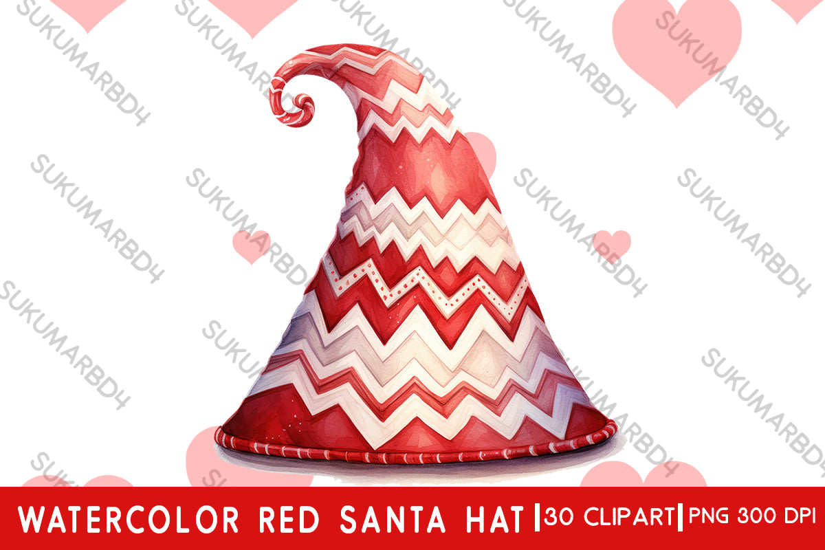 Watercolor red Santa hat clipart