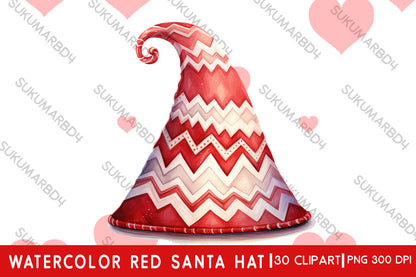 Watercolor red Santa hat clipart