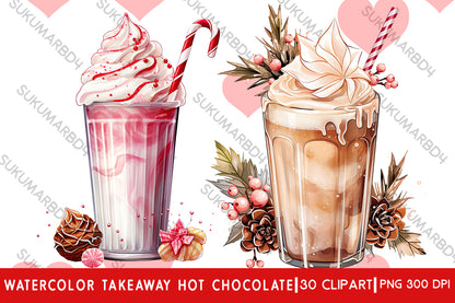 Watercolor Takeaway hot chocolate clipart