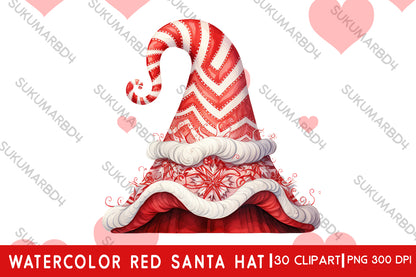 Watercolor red Santa hat clipart