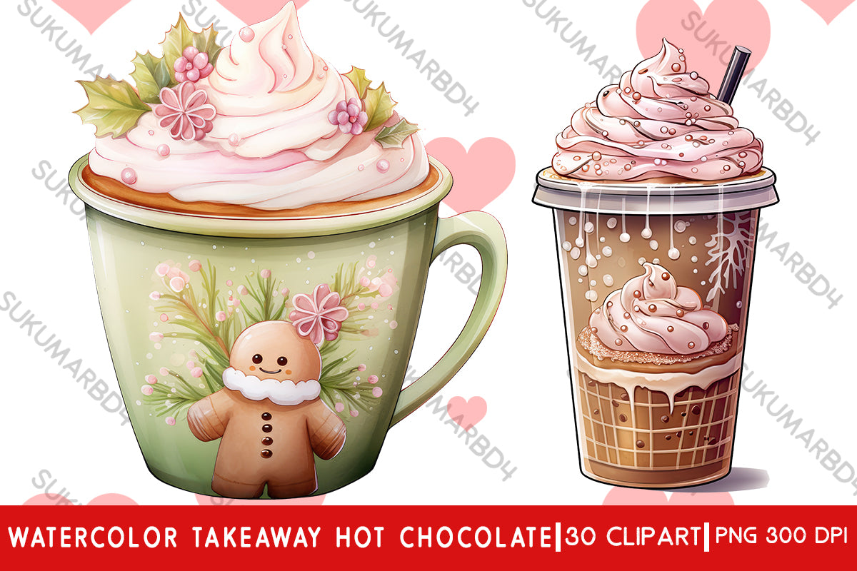 Watercolor Takeaway hot chocolate clipart