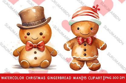 Watercolor Christmas gingerbread man clipart