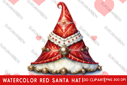 Watercolor red Santa hat clipart