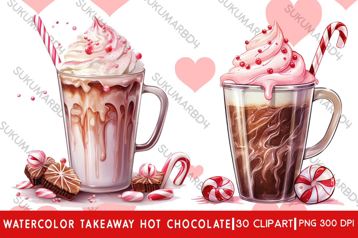 Watercolor Takeaway hot chocolate clipart