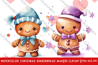 Watercolor Christmas gingerbread man clipart