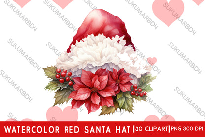 Watercolor red Santa hat clipart