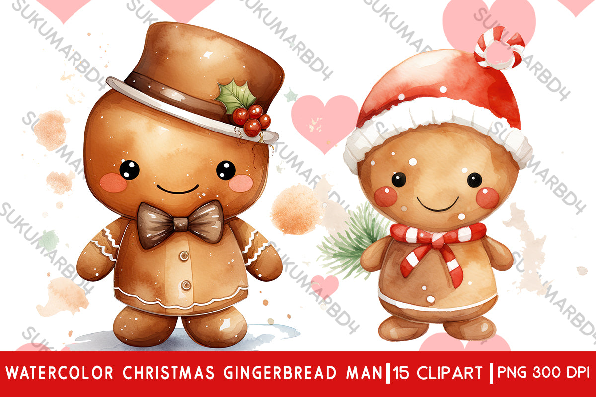 Watercolor Christmas gingerbread man clipart