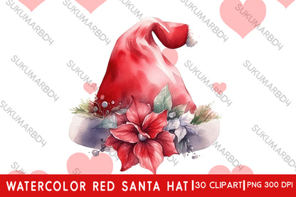 Watercolor red Santa hat clipart