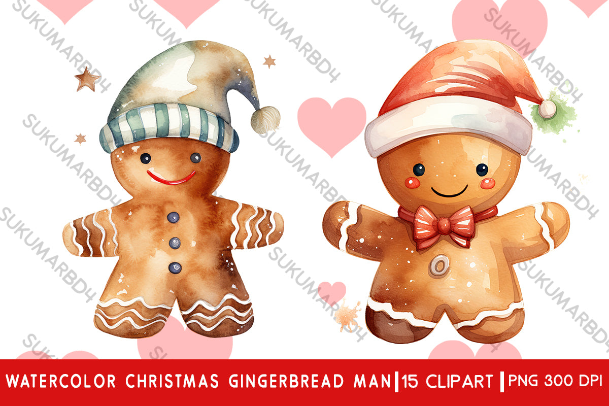 Watercolor Christmas gingerbread man clipart