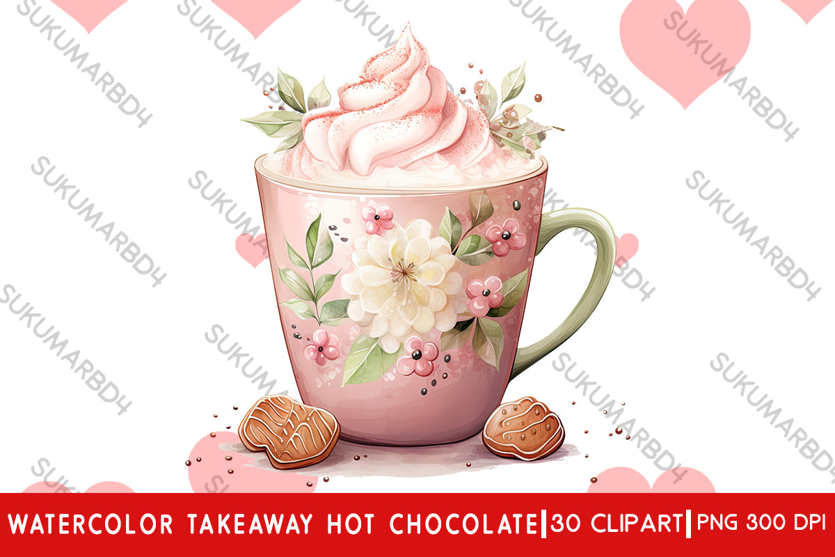 Watercolor Takeaway hot chocolate clipart