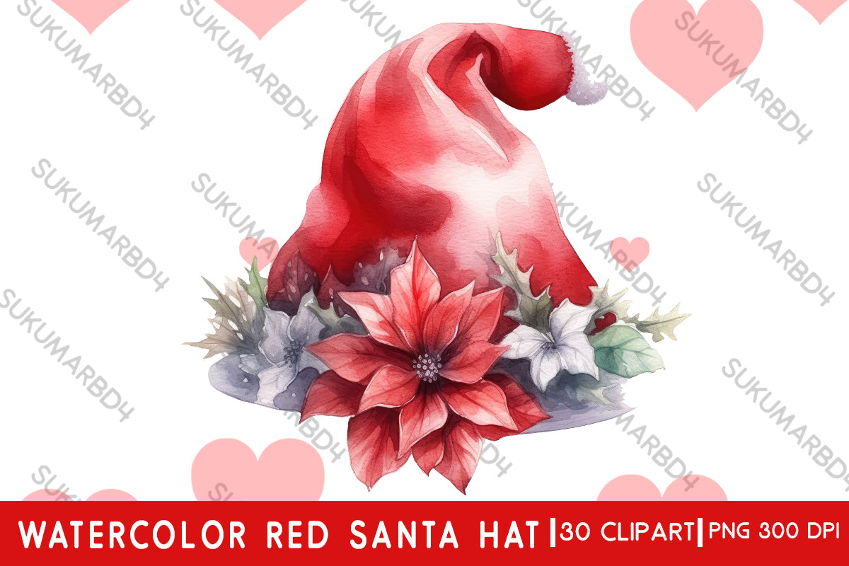 Watercolor red Santa hat clipart