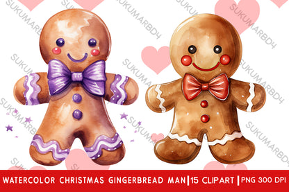 Watercolor Christmas gingerbread man clipart