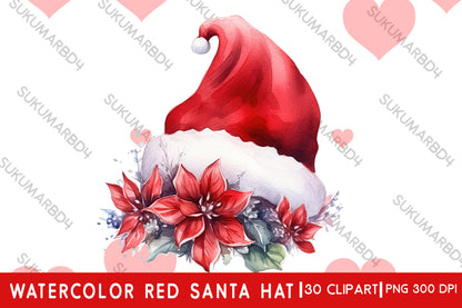 Watercolor red Santa hat clipart