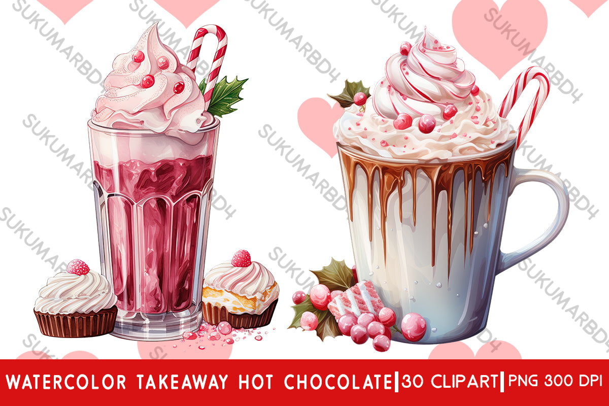 Watercolor Takeaway hot chocolate clipart