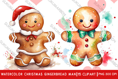 Watercolor Christmas gingerbread man clipart