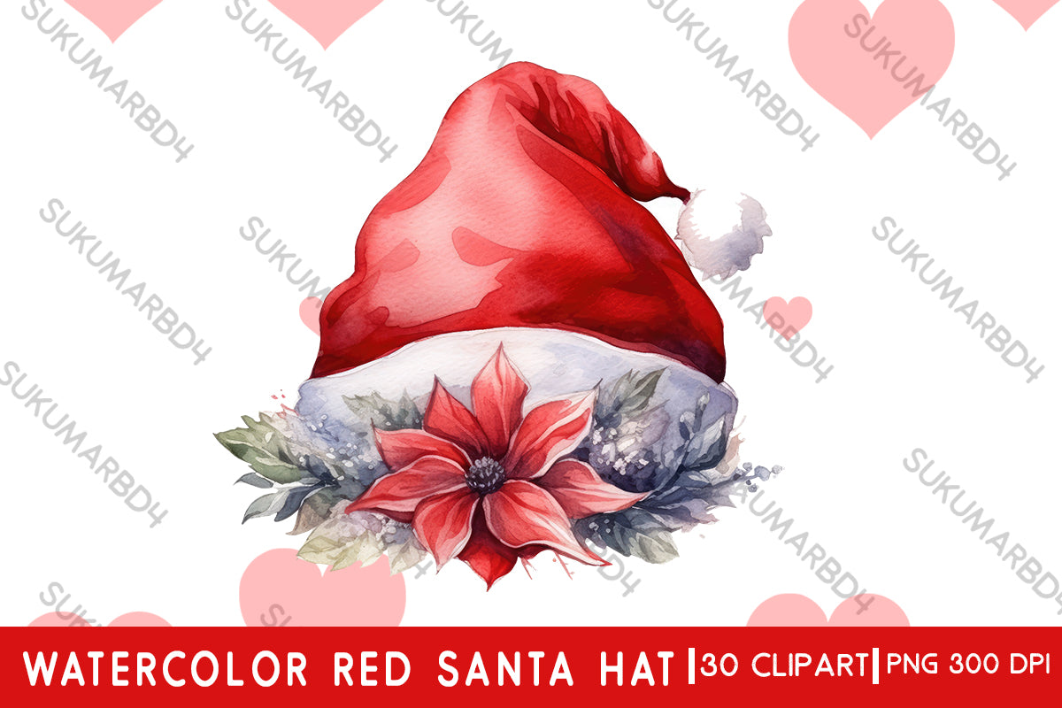 Watercolor red Santa hat clipart