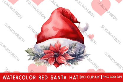 Watercolor red Santa hat clipart