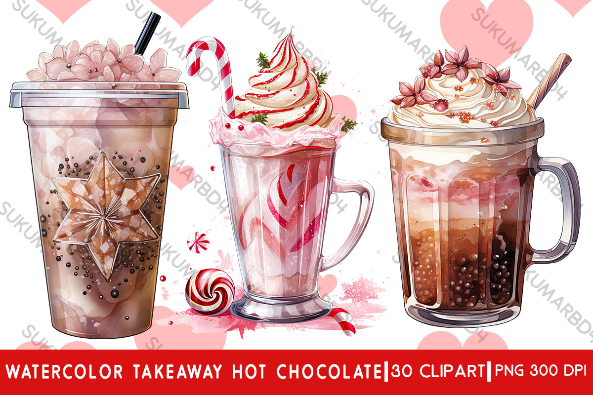 Watercolor Takeaway hot chocolate clipart