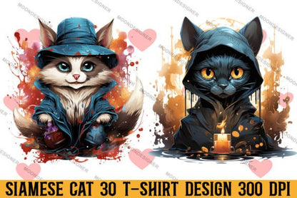 Halloween Siamese Cat T-shirt Design Bundle