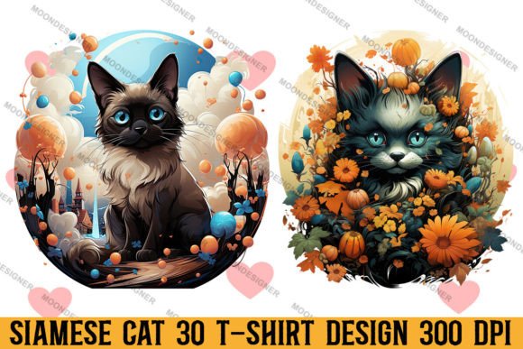 Halloween Siamese Cat T-shirt Design Bundle