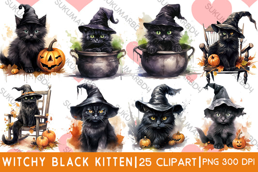 Halloween scared witchy black kitten clipart