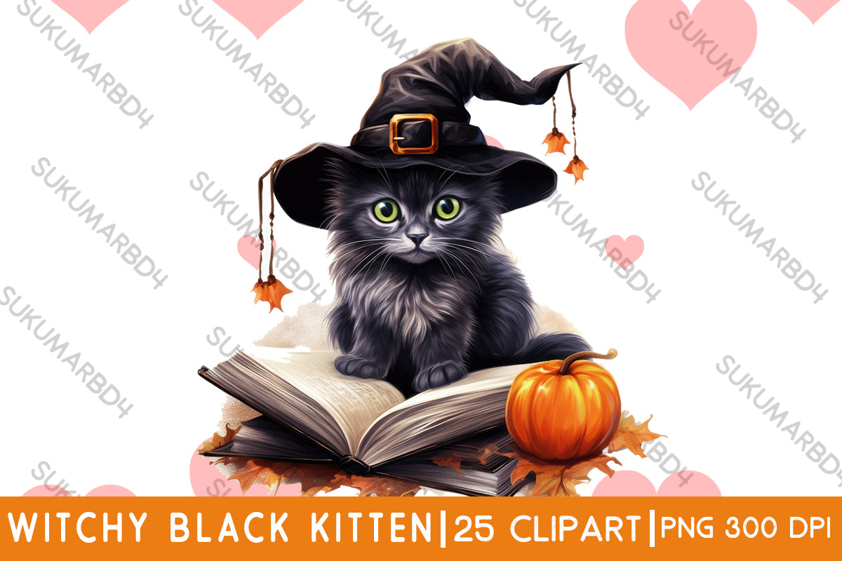 Halloween scared witchy black kitten clipart