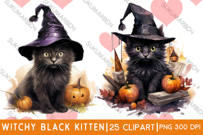 Halloween scared witchy black kitten clipart