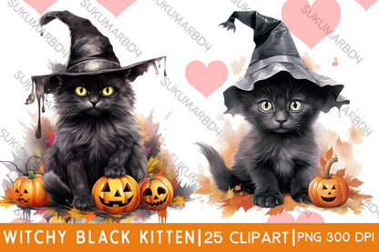 Halloween scared witchy black kitten clipart