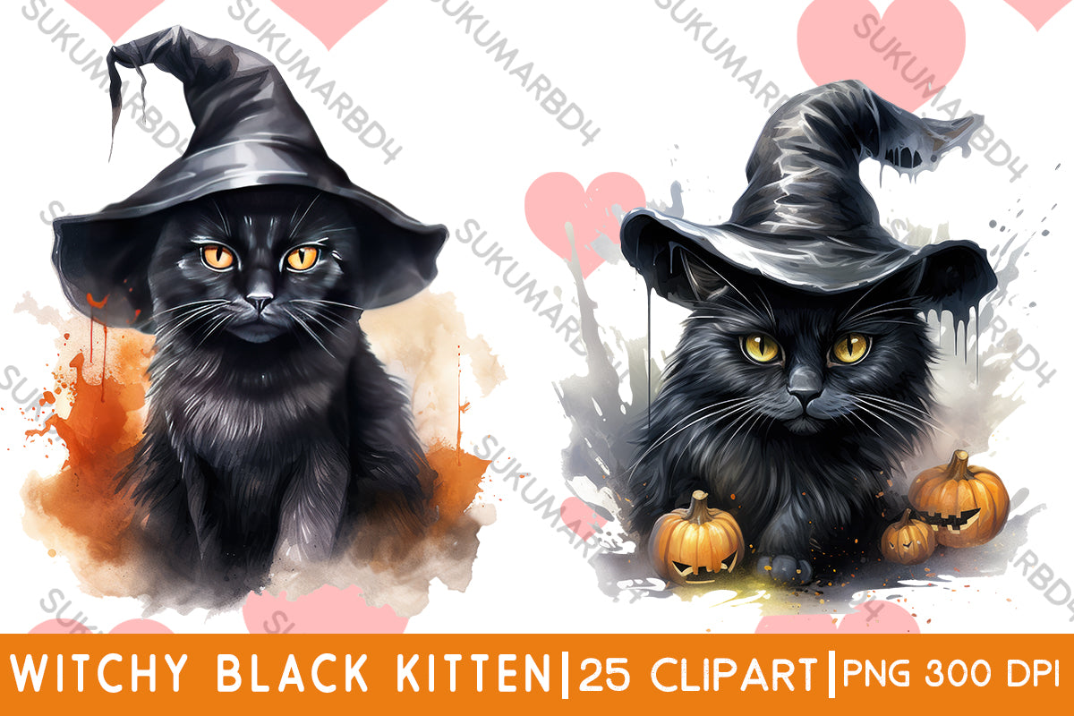 Halloween scared witchy black kitten clipart