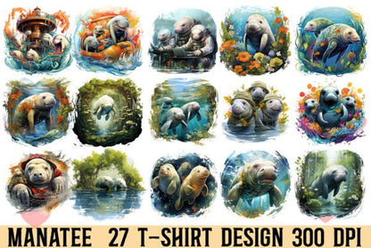 Manatee T-shirt Design Bundle