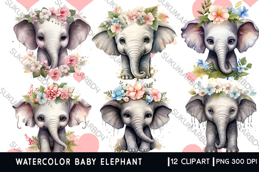 Watercolor Baby elephant clipart