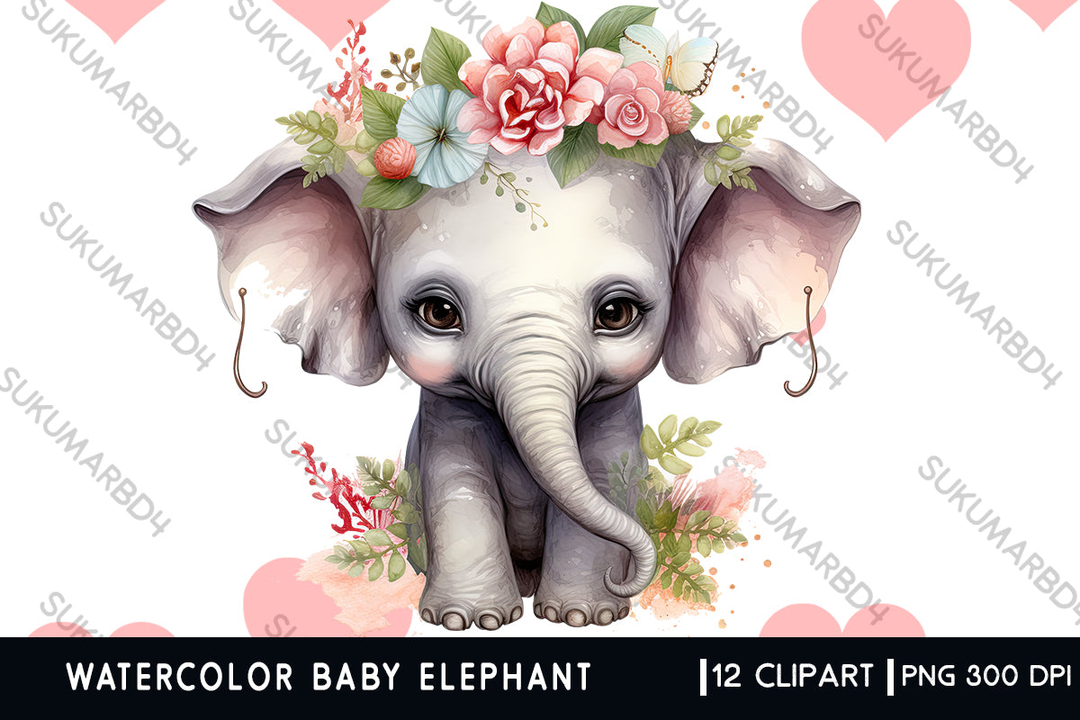 Watercolor Baby elephant clipart