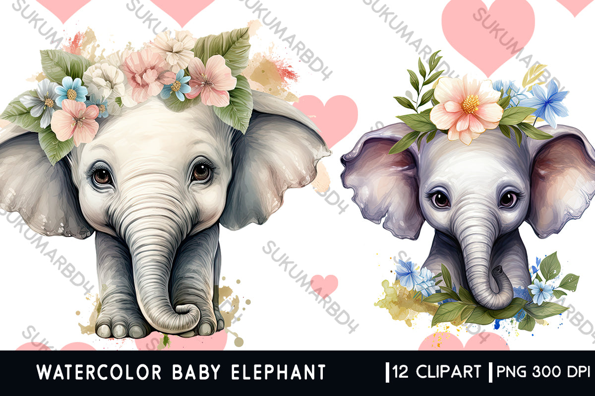 Watercolor Baby elephant clipart