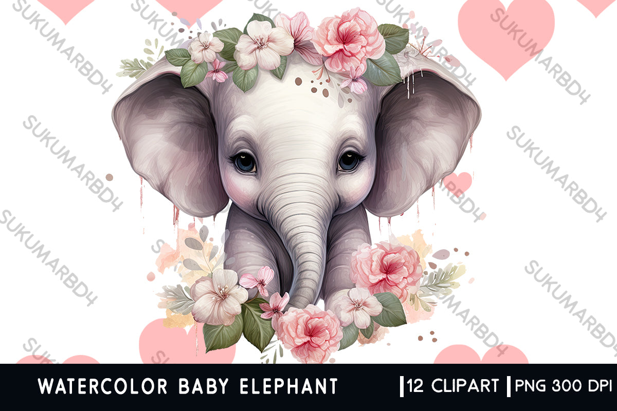 Watercolor Baby elephant clipart