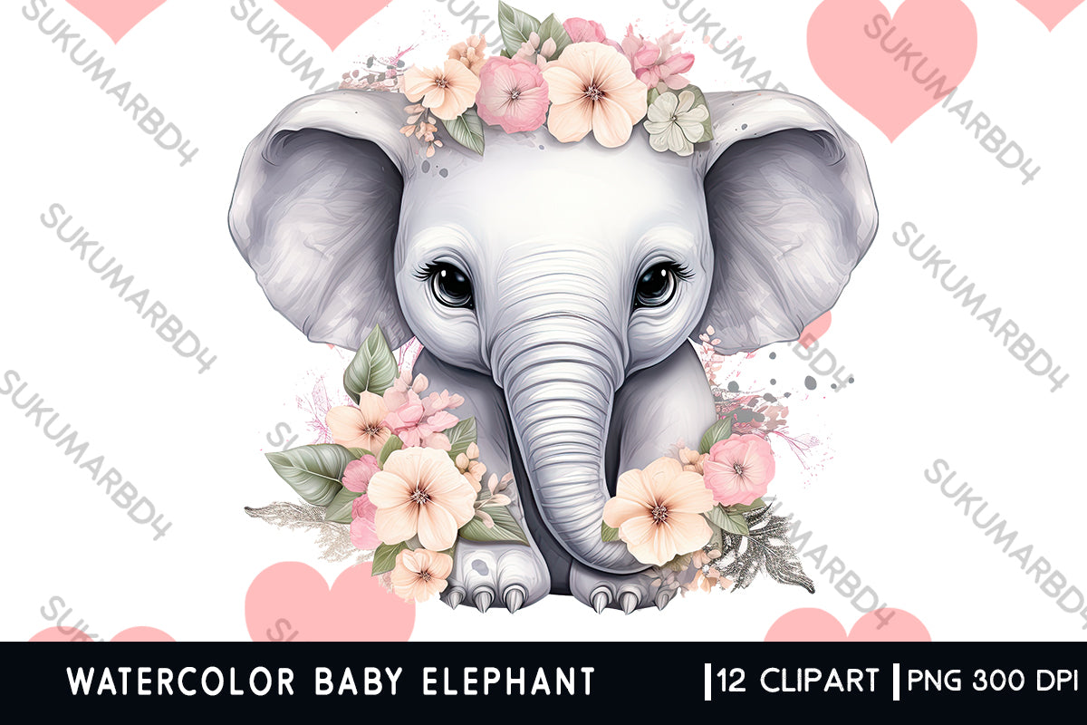 Watercolor Baby elephant clipart