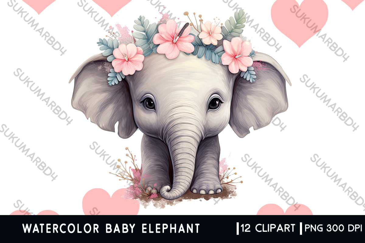 Watercolor Baby elephant clipart