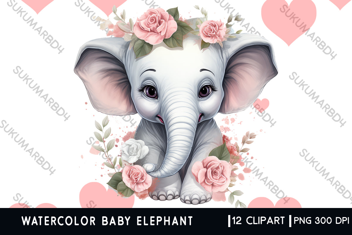 Watercolor Baby elephant clipart