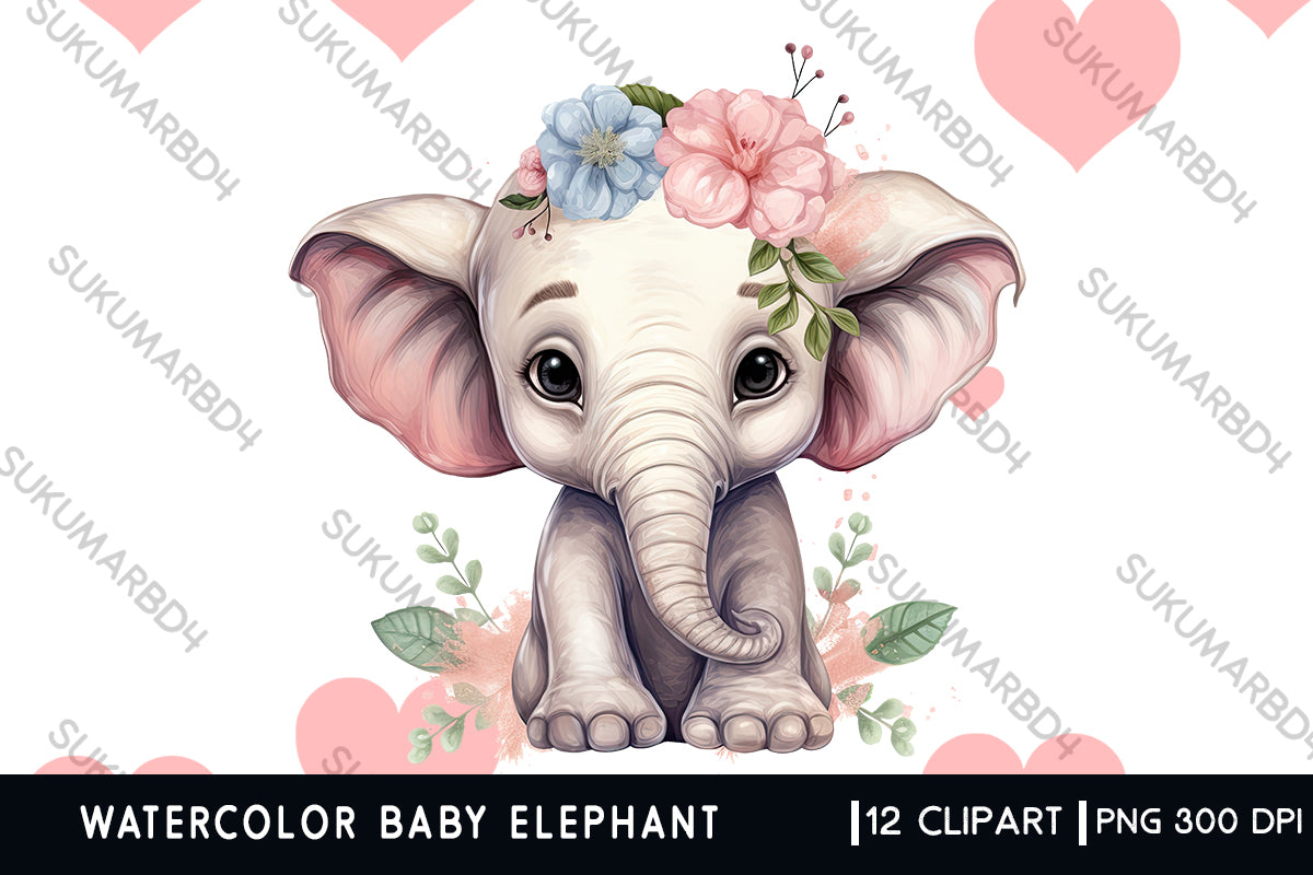 Watercolor Baby elephant clipart