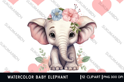 Watercolor Baby elephant clipart