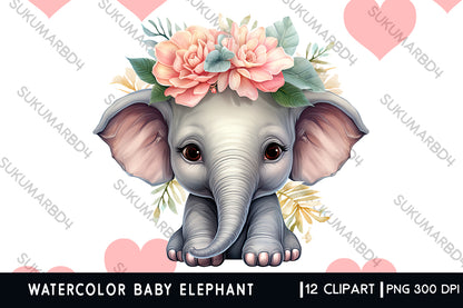 Watercolor Baby elephant clipart