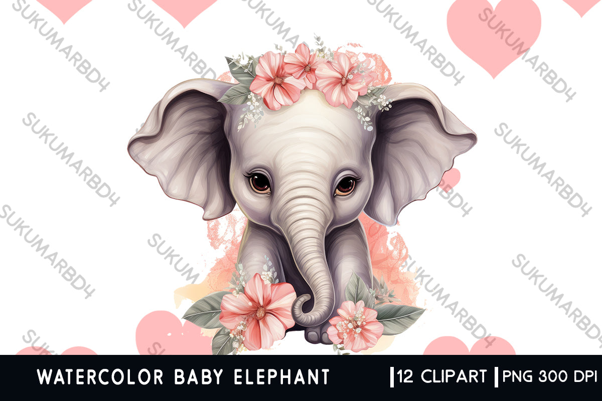 Watercolor Baby elephant clipart