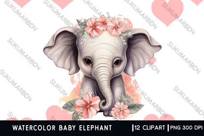 Watercolor Baby elephant clipart