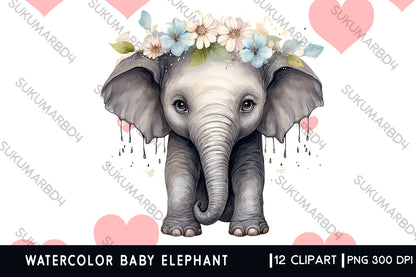 Watercolor Baby elephant clipart