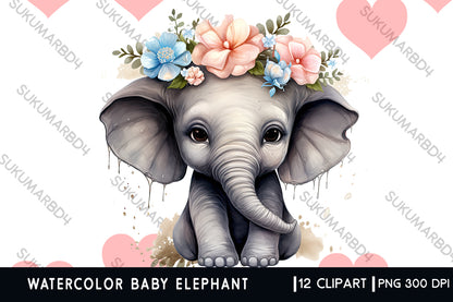 Watercolor Baby elephant clipart