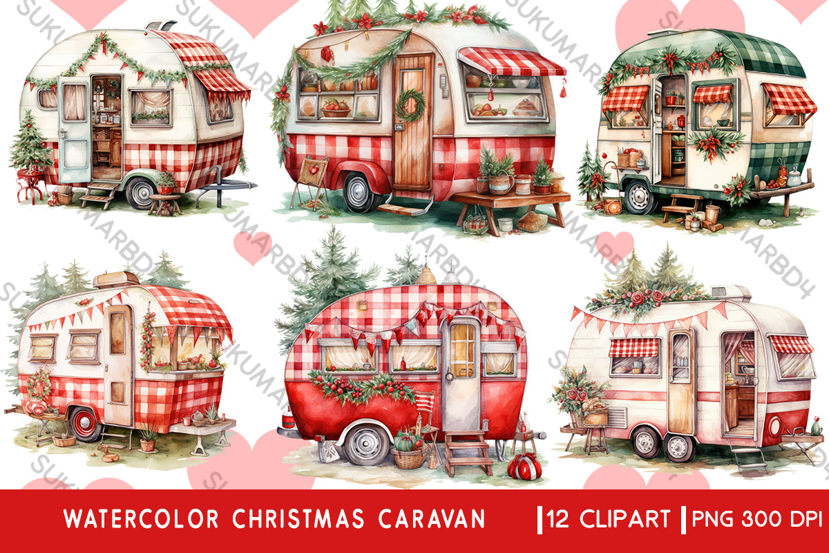 Watercolor Christmas caravan clipart