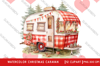 Watercolor Christmas caravan clipart