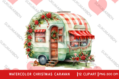 Watercolor Christmas caravan clipart